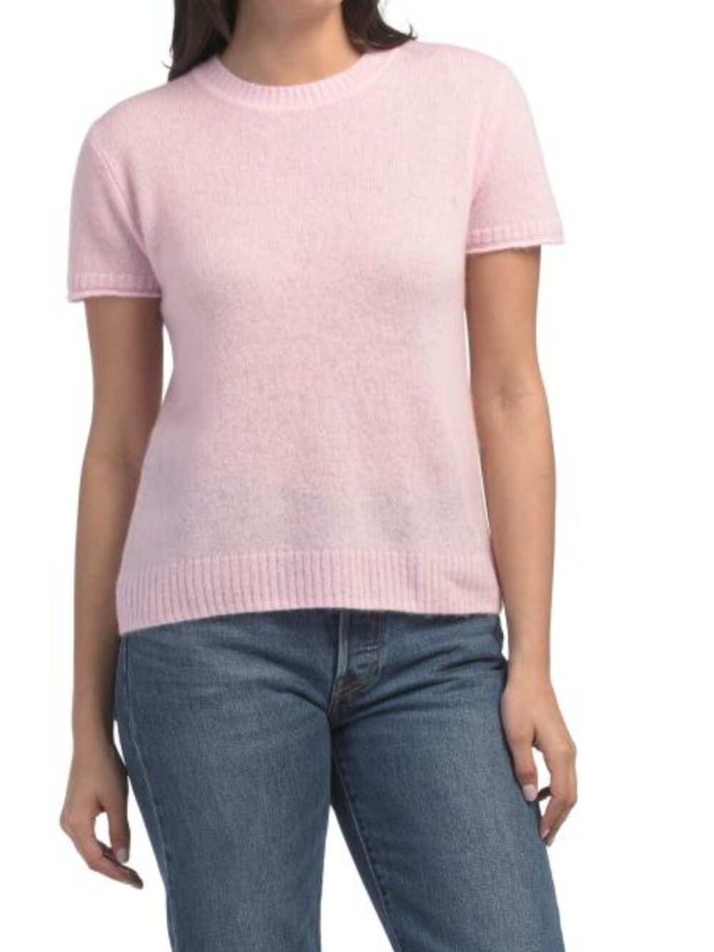 WILT Cashmere Short Sleeve Sweater With Ribbed Trim